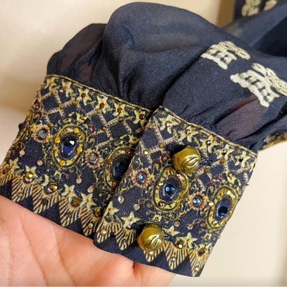 CAMILLA 100% Silk Long Sleeve Embellished Blouse It’s All Over Torero Small - Picture 6 of 10